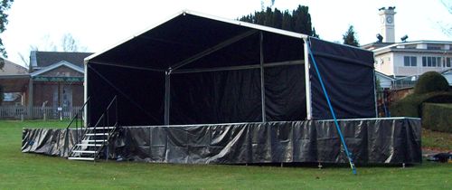 Fully dressed stage assembled, safety tested and ready for Trac2 sound and lighting Let the show begin